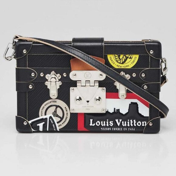 Louis Vuitton Limited Edition Black Epi Leather World Tour Petite Malle Bag